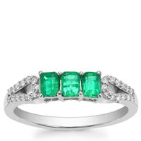 Panjshir Emerald Ring with Diamond in Platinum 950 0.75ct