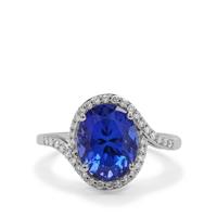 AAAA Tanzanite Ring with Diamond in Platinum 950 5cts