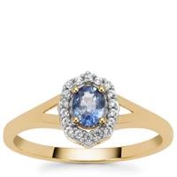 Ceylon Blue Sapphire Ring with White Zircon in 9K Gold 0.55ct