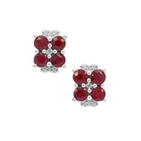 Burmese Ruby Earrings with White Zircon in Sterling Silver 2.30cts