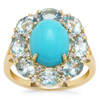 Sleeping Beauty Turquoise, Santa Maria Aquamarine Ring with White Zircon in 9K Gold 5.75cts