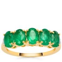 Kafubu Emerald Ring with White Zircon in 9K Gold 2.40cts
