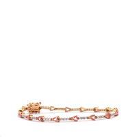 Padparadscha Color Sapphire Bracelet with White Zircon in 9k Gold 3.27cts