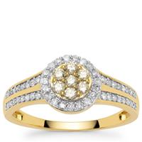 Yellow Diamond Ring with White Diamonds in 9K Gold 0.50ct