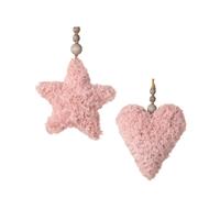 Fluffy Pink Hanging Decoration with Wooden Beads - 2 Designs Available 