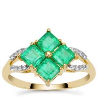 Panjshir Emerald Ring with White Zircon in 9K Gold 1.55cts
