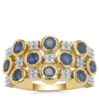 Burmese Blue Sapphire Ring with White Zircon in 9K Gold 2.10cts