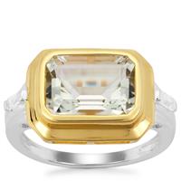Prasiolite Ring with White Zircon in Two Tone Gold Plated Sterling Silver 3.76cts