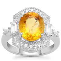 Burmese Amber Ring with White Zircon in Sterling Silver 2.17cts