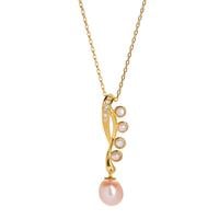 Naturally Papaya Cultured Pearl Necklace with White Topaz in Gold Tone Sterling Silver