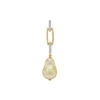 Golden South Sea Cultured Pearl Pendant with White Zircon in Gold Plated Sterling Silver (12mm)