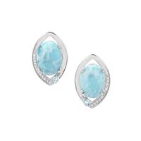 Larimar, Blue Topaz Earrings with White Zircon in Sterling Silver 18.65cts