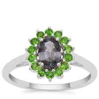 Mogok Silver Spinel Ring with Chrome Diopside in Sterling Silver 1.29cts