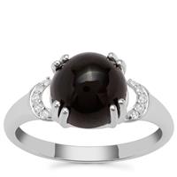 Cats Eye Enstatite Ring with White Zircon in Sterling Silver 4.58cts
