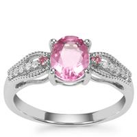 Natural Pink Fluorite, Kaffe Tourmaline Ring with White Zircon in Sterling Silver 1.68cts