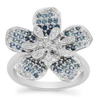 Ombre Floral Fiore Thai Sapphire Ring with White Zircon in Sterling Silver 1cts