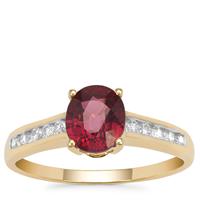 Malawi Garnet Ring with White Zircon in 9K Gold 1.99cts