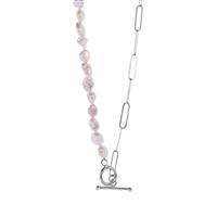 Baroque Cultured Pearl T Bar Clasp Necklace in Sterling Silver  (8mm x 6mm)