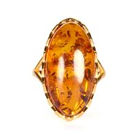 Baltic Cognac Amber Ring in Gold Tone Sterling Silver (24x13mm)