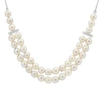 South Sea Cultured Pearl Necklace with White Zircon in Sterling Silver (8mm)