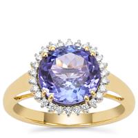 AAA Tanzanite Ring with Diamond in 18K Gold 3.85cts 