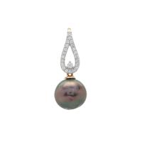 Tahitian Cultured Pearl Pendant with White Zircon in 9K Gold (10mm)
