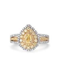 Yellow Diamonds Ring with White Diamonds in 14K Gold 1.05cts