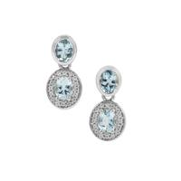 Santa Maria Aquamarine Earrings with White Zircon in 9K White Gold 1.35cts