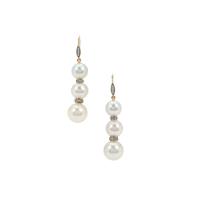 South Sea Cultured Pearl Earrings with White Zircon in 9K Gold 