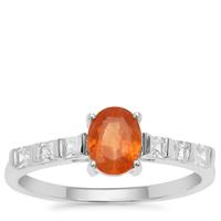 Mandarin Garnet Ring with White Zircon in Sterling Silver 1.54cts