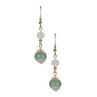 Green & White Burmese Jadeite Earrings in Gold Tone Sterling Silver 24.73cts