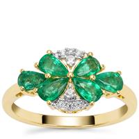 Zambian Emerald Ring with White Zircon in 9K Gold 1.10cts