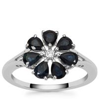 Australian Blue Sapphire Ring with White Zircon in Platinum Plated Sterling Silver 1.55cts
