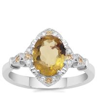 Burmese Amber, Rio Golden Citrine Ring with White Zircon in Sterling Silver 0.76ct