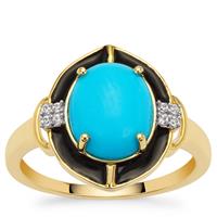 Sleeping Beauty Turquoise Ring with White Zircon in 9K Gold 2.15cts