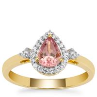 Congo Pink Tourmaline Ring with White Zircon in 9K Gold 0.90ct