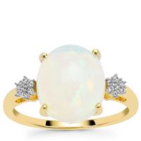 Ethiopian Opal Ring with White Zircon in 9K Gold 3cts