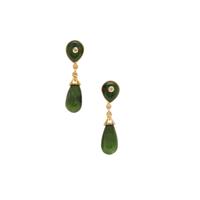 Nephrite Jade Earrings with Café Diamond in Gold Plated Sterling Silver 19.80cts
