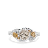 Serenite, Diamantina Citrine Ring with White Zircon in Sterling Silver 1.60cts