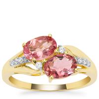 Congo Pink Tourmaline Ring with White Zircon in 9K Gold 1.60cts