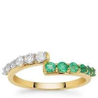 Zambian Emerald Ring with White Zircon in 9K Gold 0.80ct
