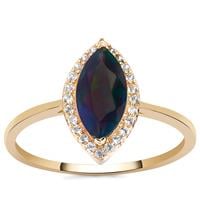 Ethiopian Midnight Opal Ring with White Zircon in 9K Gold 0.84ct