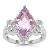 Rose De France Amethyst Ring with White Zircon in Sterling Silver 5.08cts