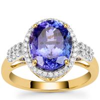 AAA Tanzanite Ring with Diamond in 18K Gold 4.55cts