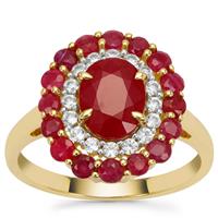 Burmese Ruby Ring with White Zircon in 9K Gold 3.10cts