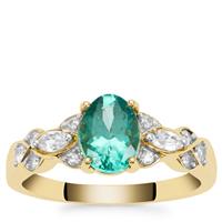 Botli Apatite Ring with White Zircon in 9K Gold 1.55cts