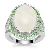 Luna Rising Rainbow Moonstone Ring with Tsavorite Garnet in Sterling Silver 12.25cts