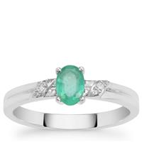 Zambian Emerald Ring with White Zircon in Sterling Silver 0.40ct