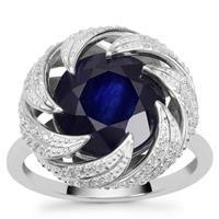 Thai Sapphire Ring with White Zircon in Sterling Silver 7.40cts (F)