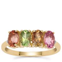 Congo Multi-Colour Tourmaline Ring with Diamond in 9K Gold 1.90cts